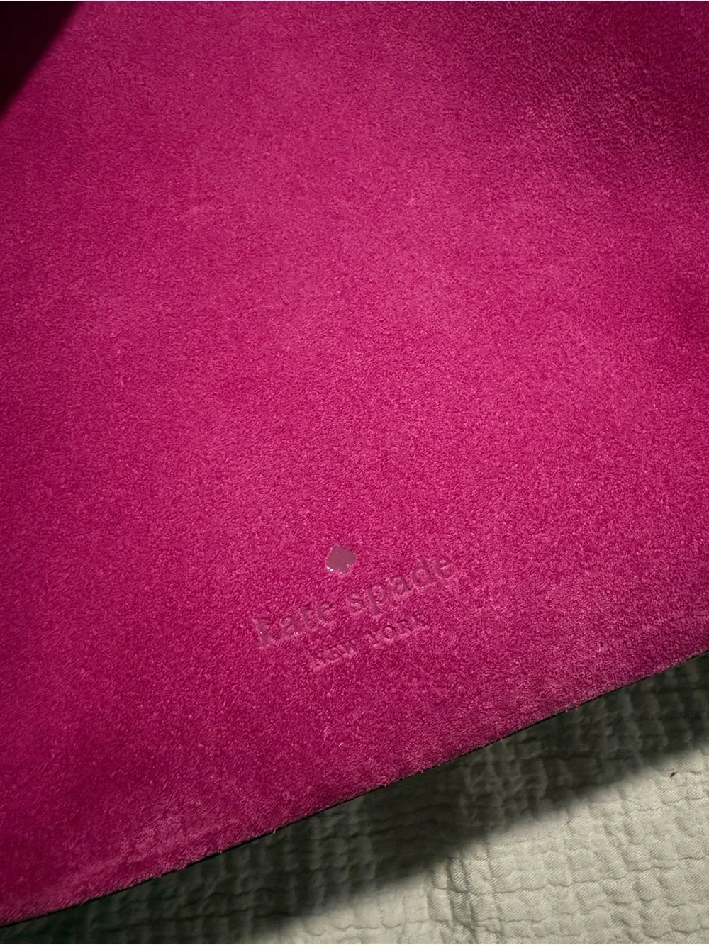 kate spade Suede Bucket Shoulder Bag in Magenta with Plum Strap